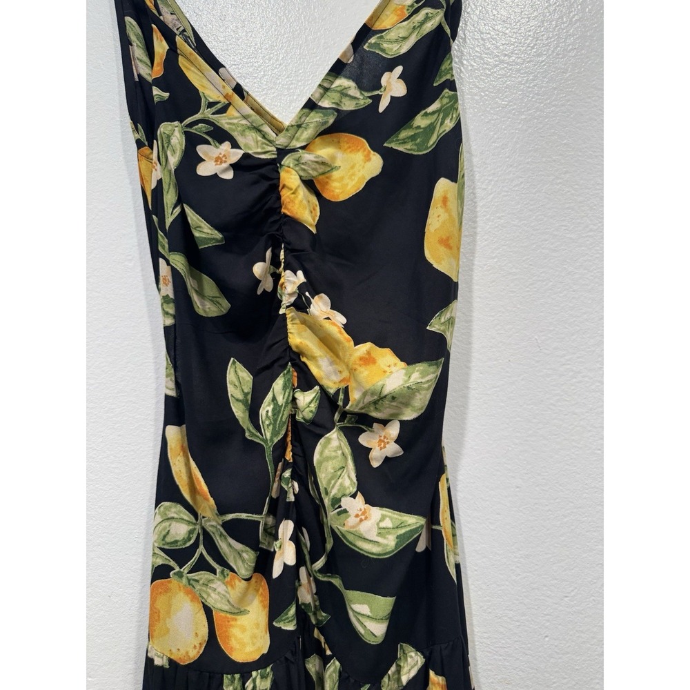 ASOS Design Twist Strap Midi Lemon Print Dress Size 6 Open Back Ruched Bodice - Picture 3 of 14